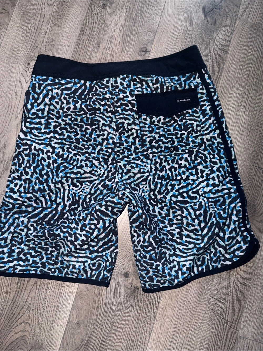 Quiksilver Boys Black and Light Blue Abstract Swim Shorts
